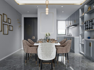 3d render kitchen dining room