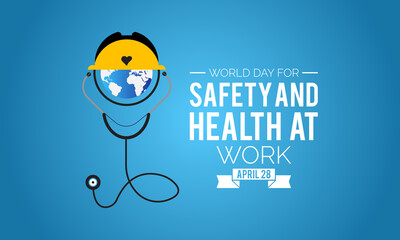 World Day for Safety and Health at Work. Work safety awareness template for banner, card, background