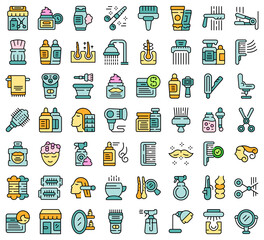 Hair salon icons set outline vector. Body treatment. Woman face