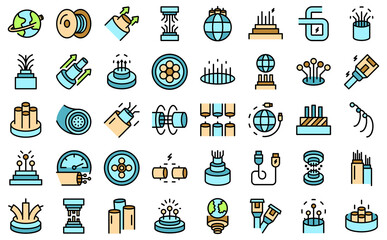 Optic fiber icons set outline vector. Cable wire. Broadband internet