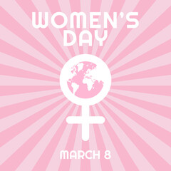 International Women's day design. March 8. Square composition. 