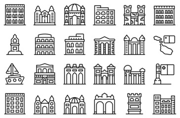 Malta icons set outline vector. Architecture building. Landmark skyline
