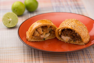 DETAIL OF TYPICAL PERUVIAN MEAT EMPANADA