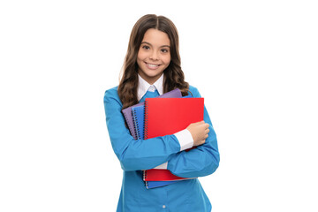 smiling teen girl with notebook. back to school. child ready to study. childhood development.