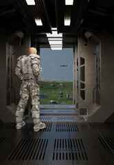 Future Soldier - New World Landing Zone, 3d digitally rendered science fiction illustration