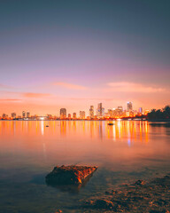 Fototapeta premium sunrise over the city miami usa florida reflections colors lights 