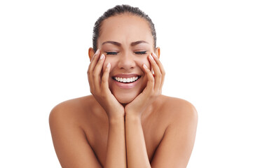 Love the skin youre in. Shot of a young woman with beautiful skin posing against a white background.