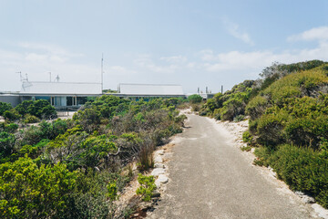 Wide shot of pathway to building at Seal bay on Kangaroo Island, South Australia
