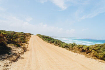 Road at Vivonne Bay beachon kangaroo Island, South Australia