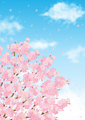 満開の桜の花と青空の春らしいベクター素材