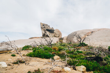 Wide shot of remarkable rocks on Kangaroo Island, South Australia