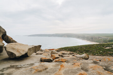 wide shot of the coastline at Remarkable rocks, kangaroo island, South Australia