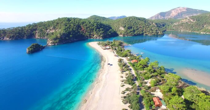 aerial drone footage of famous tourism place blue lagoon oludeniz fethiye turkey fethiye above by the ocean