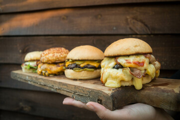 burgers on a board