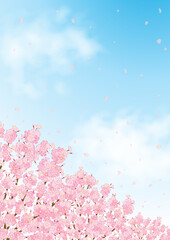 満開の桜の花と青空の春らしいベクター素材