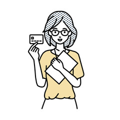 立って書類とカードを手に持つ教師の女性