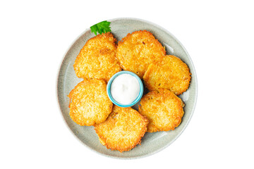 potato pancakes vegetable hash brown draniki fritters second course fresh vegetarian food meal snack on the table copy space food background 