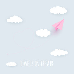 Paper Airplane Heart Background. Love is in the air concept. Illustration