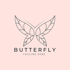 butterfly logo line art vector symbol illustration design, beautiful wings