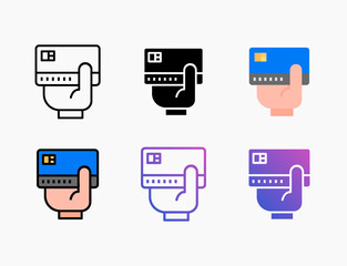 Credit card debit payment icon set with different styles. Editable stroke and pixel perfect. Can for digital product, presentation, print design and more.