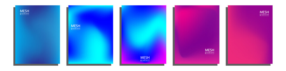 Abstract 5 fluid shape mesh gradient background color set.