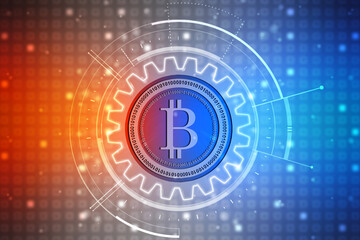 Obraz premium Global Abstract Bitcoin Crypto Currency Blockchain Technology World Map Background Illustration