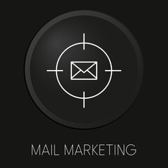 Mail marketing minimal vector line icon on 3D button isolated on black background. Premium Vector.