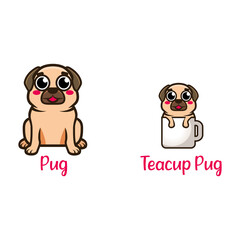 cartoon teacup pug, vector illustration