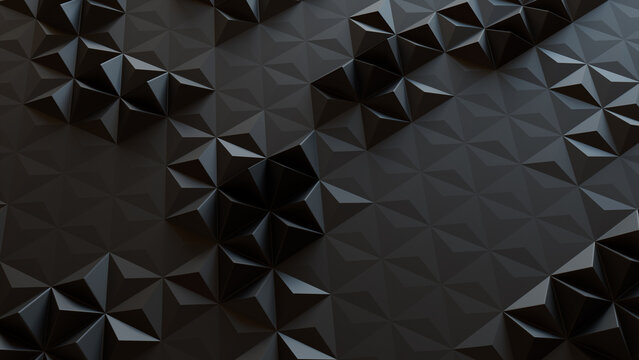 Black Three-Dimensional Surface with Tetrahedrons. High Tech, Dark 3d Texture.