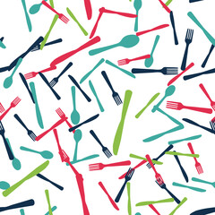 Abstract Seamless Pattern with tableware forks spoons and knives. Illustration