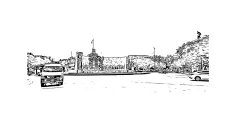 Fototapeta premium Building view with landmark of Merida is the city in Mexico. Hand drawn sketch illustration in vector.