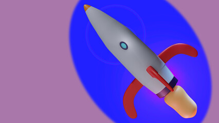 Fototapeta na wymiar Illustration of the rocket on the blue and pink background. Background concept