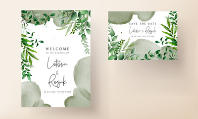 Beautiful watercolor leaves wedding invitation card template