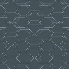 Linear vector pattern, repeating thin line of hexagon with small circle on angle. Pattern is clean for fabric, wallpaper, printing. Pattern is on swatches panel