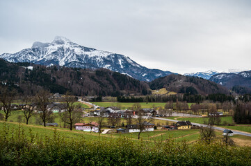 Fototapeta na wymiar Alpine village under the hills