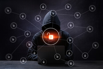 ネットワークに侵入するハッカー