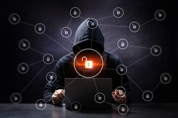 ネットワークに侵入するハッカー