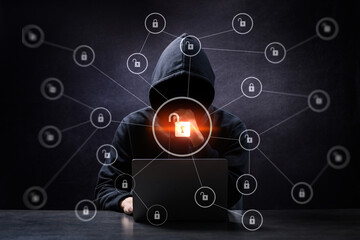 ネットワークに侵入するハッカー