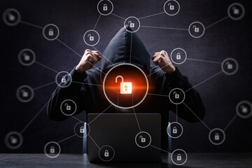 ネットワークに侵入するハッカー