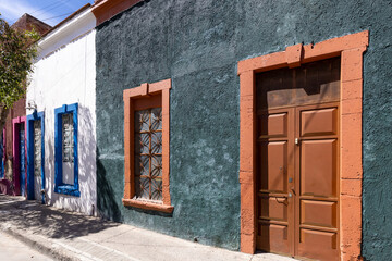 Mexico, tourist attractions and colorful streets and colonial houses in Leon historic center.