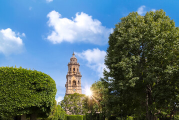 Fototapeta na wymiar Mexico, Morelia, a popular tourist destination Morelia Cathedral on Plaza de Armas in historic center.