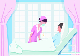 Vector illustration of nurses and patients doing examination in the ward