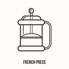 French press for coffee or tea. Coffee Production. Glass teapot. Design elements, perfect for coffee shops and cafes.