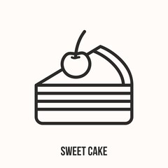 Icing on the cake, Chocolate cake slice icon. Cake with cherry, vector icon