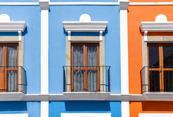 Mexico, architecture, cafes and restaurants of Playa Del Carmen in historic center near ocean beach.