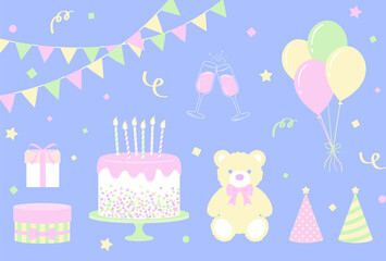 vector background with teddy bear and festive icons for banners, cards, flyers, social media wallpapers, etc.