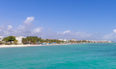 Mexico scenic beaches playas and hotels of Playa del Carmen, a popular tourism vacation destination.