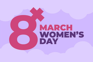 8 march women day headline with clouds background