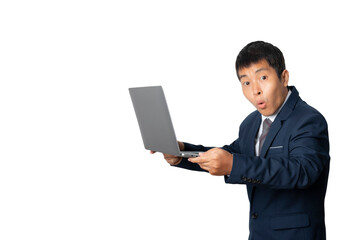 Portrait of businessman using laptop computer. Working online.