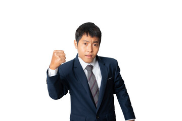 Portrait of businessman with winner gesture and celebrating victory happy.